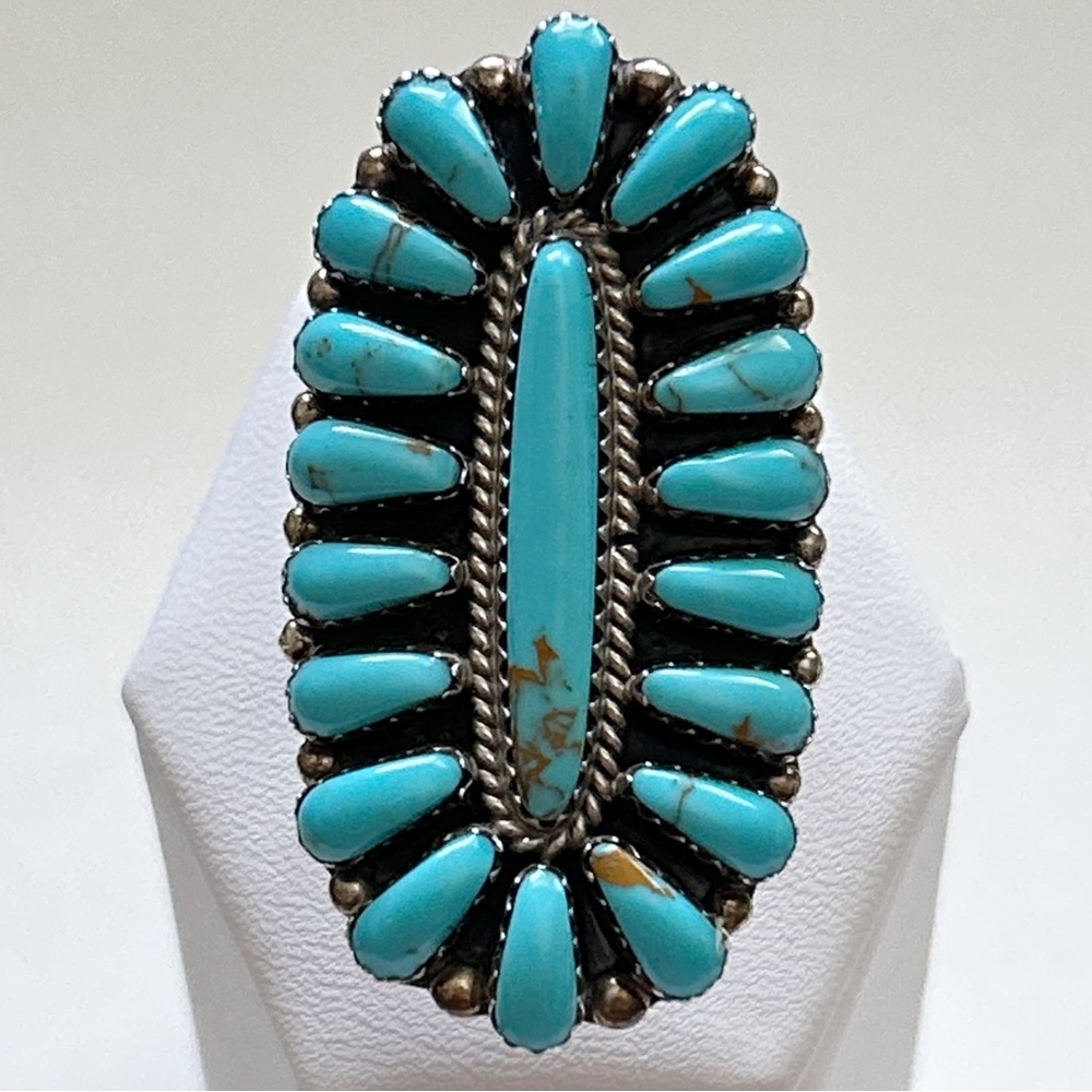 Vintage Dean Brown Navajo Turquoise Cluster Sterling Silver Ring - Picture 1 of 13